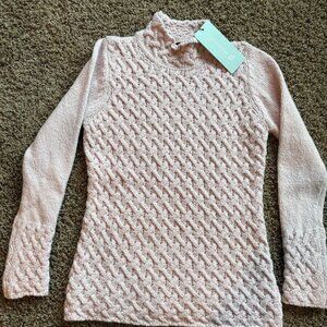 NEW Irelands Eye Cable Knit Trellis Sweater Women's SZ M Wool Cashmere Pink Mist